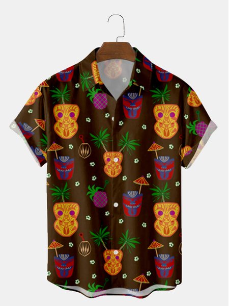 

Leaves Short Sleeve Shirt Collar Floral Shirt, Black, Men's Floral shirt