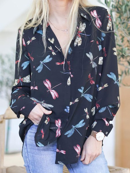 

Dragonfly Shirt Collar Loosen Shirts & Tops（accessory not included）, Black, Shirts & Blouses