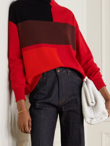 

Casual Long Sleeve Loosen Sweater, Red, Pullovers