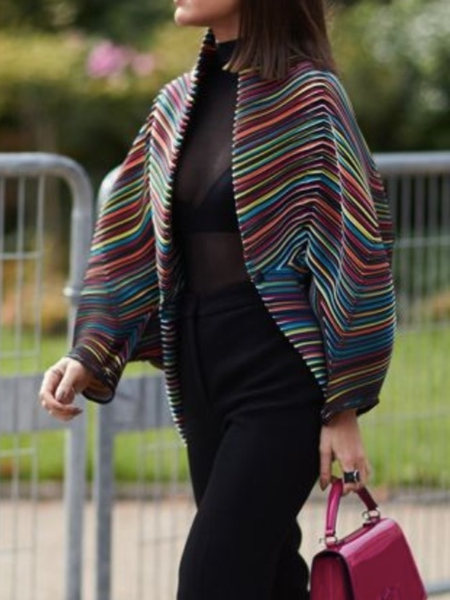 

Winter Striped V Neck Daily Long sleeve Mid-weight Jackets, As picture, Jackets