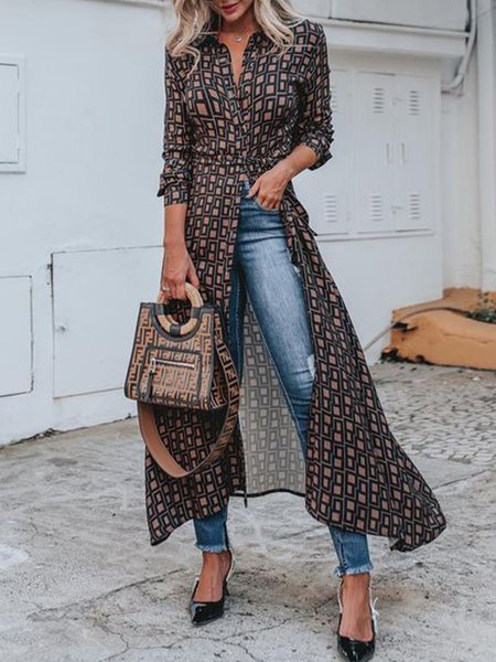 

Regular Fit Vintage Shirt Collar Maxi Dress, As picture, Midi Dresses