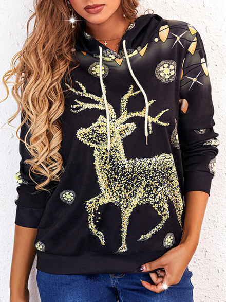 

Christmas Animal Elk Casual Hooded Sweatshirt, Black, Sweatshirts & Hoodies