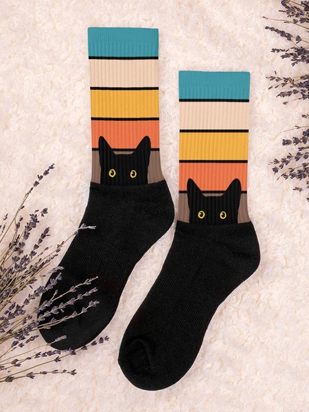 

Nero Gatto Capo Colore accoppiamento Casuale Calzini, Come immagine, Socks