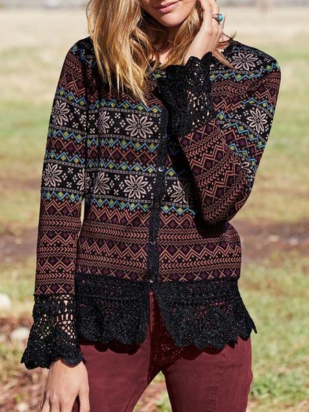 

Crew Neck Regular Fit Tribal Outerwear, Multicolor, Outerwear