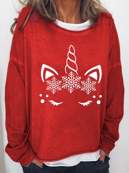 

Christmas Unicorn Snowflake Loosen Sweatshirt, Red, Hoodies&Sweatshirts