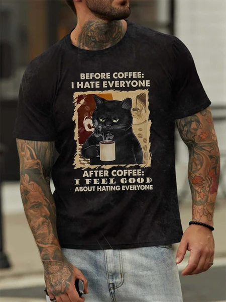 

Short Sleeve Cat Casual Shirts & Tops, As picture, Men's t-shirts