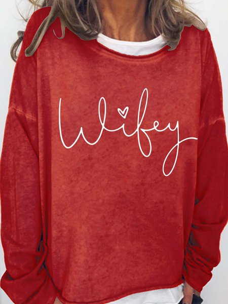 

Wifey Cotton Blends Casual Sweatshirts, Red, Hoodies&Sweatshirts