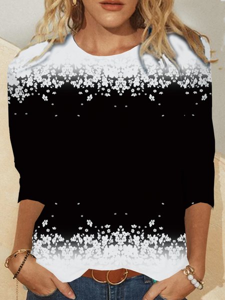 

Casual Crew Neck Floral Loosen Shirts & Tops, As picture, Tops