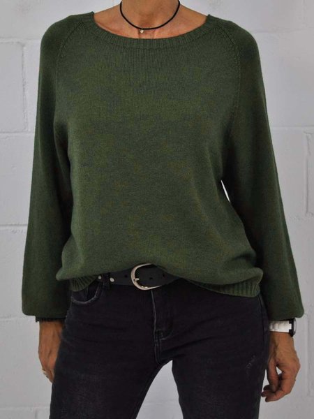 

Green Raglan Sleeve Round Neck Solid Color Casual Sweater, Sweaters & Cardigans