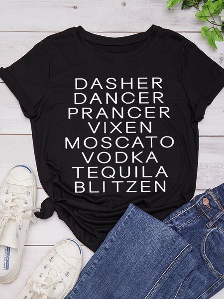 

Alcohol Christmas Casual Tops, Black, T-shirts