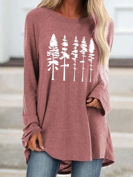 

Pine Tree Crew Neck Top, Pink, Long sleeves