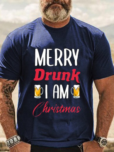 

Funny text print round neck short sleeve T-shirt, Purplish blue, T-shirts