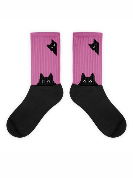 

Black Cat Head Color Matching Casual Socks, As picture, Socks