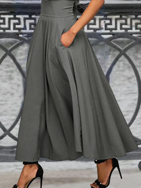 Tinta unita Allentare Casuale Mini Gonna, Grigio, Skirts