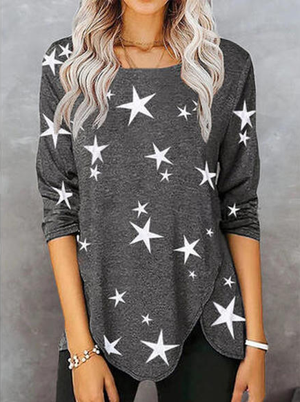 

Star Crew Neck Shirts & Tops, Deep gray, Long sleeve tops