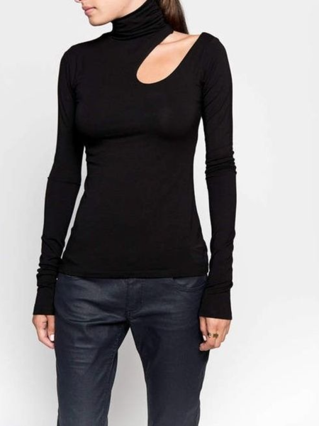 

Winter Plain Long sleeve High Neck AsymmetricHollow Out Tops, Black, Tops