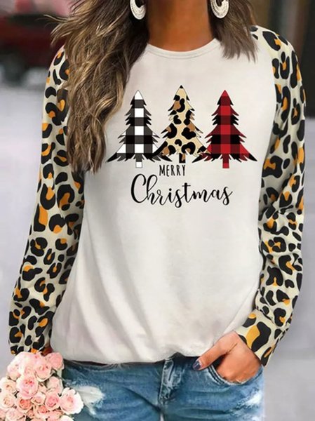 

Christmas Letter Leopard Casual Sweatshirt, White, Sweatshirts & Hoodies