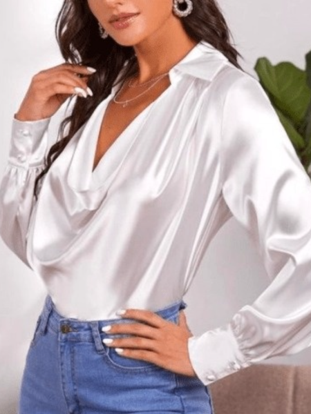 

Winter Plain Regular Fit Lightweight Work Formal Date Tops, White, Blouses and Shirts