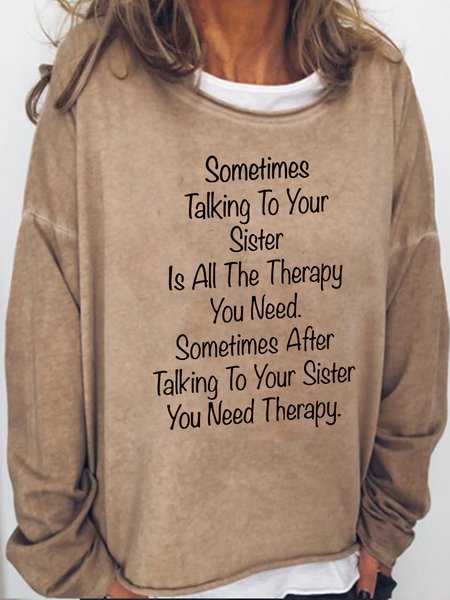

Sister Funny Letter Casual Sweatshirt, Light brown, Hoodies&Sweatshirts