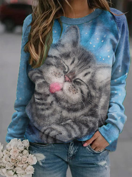 

Plus size Cat Printed Sweatshirt, Blue, Hoodies & Sweatshirts