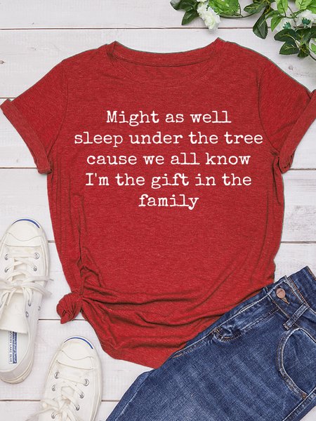 

Christmas Humor Letter Casual Shirts & Tops, Red, T-shirts