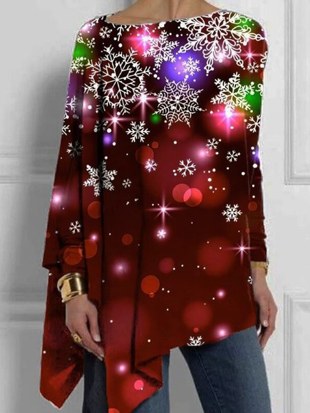 

Christmas Printed Loosen Shirts & Tops, Red, Tops