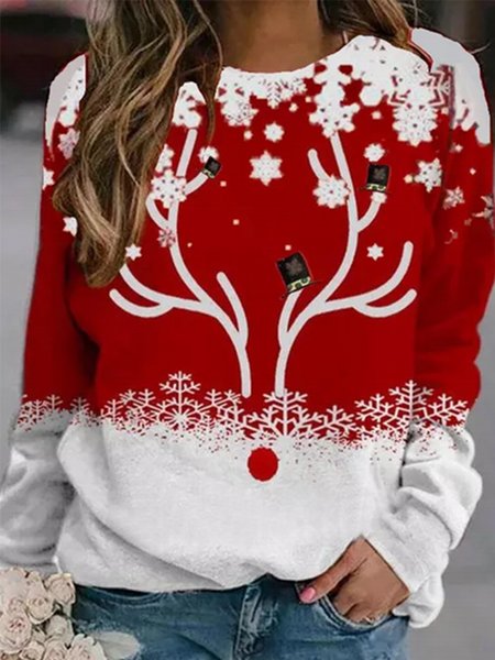 

Christmas Snowman Crew Neck Shirt & Top, Red, Long sleeve tops