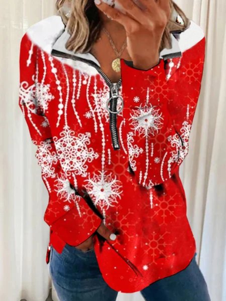 

Natale natale Maniche Lunghe taglia grande Stampato Top Felpe, Rosso, Blouses & Shirts
