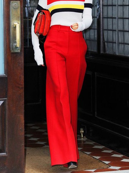 

Work Solid Regular Fit Pants, Red, Wide Leg Pants
