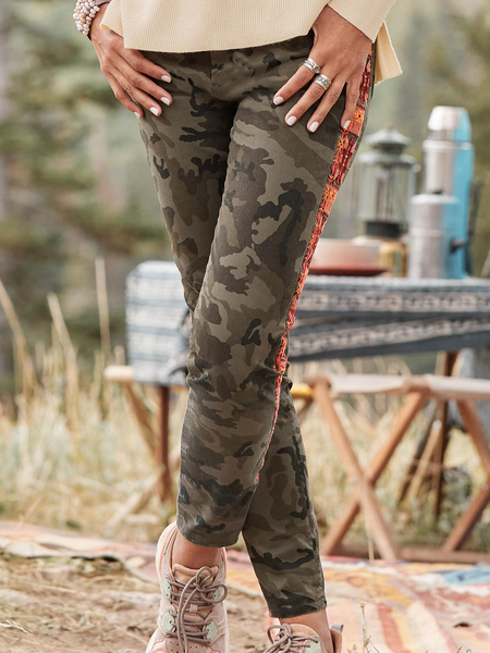

Camo Regular Fit Pants Camouflage Panel Western Printed Sweatpants, Multicolor, Pants