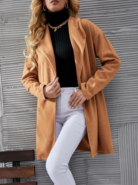 

Plain Lapel Casual Outerwear, Light brown, Coats