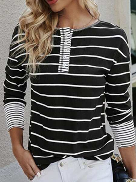 

Color Block Loosen Vintage Striped Crew Neck Shirts & Tops, Black, Tees & T-shirts