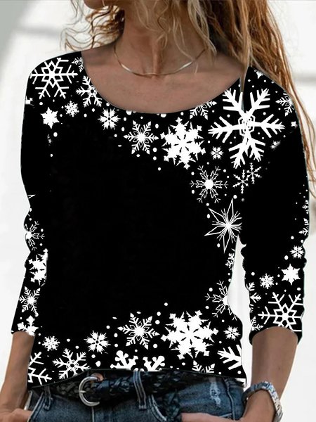 

Snow Loosen Casual Cotton Blends T-shirt, Black, Long sleeve tops