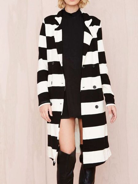 

Work Long Sleeve Lapel Regular Fit Outerwear, Black-white, Coats