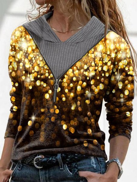 

Casual Long Sleeve Printed Top, Black, Tops
