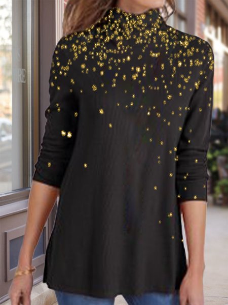 Statement High Neck Shirts & Tops, Black, Long sleeve tops