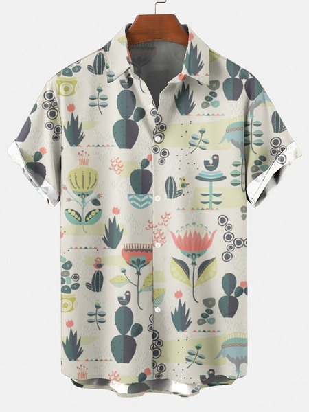 

Shirt Collar Shirts & Tops, As picture, Men's Floral shirt