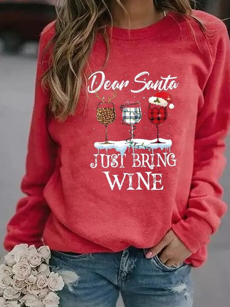 

Christmas Dear Santa Just Bring Wine Leopard Plaid Women's Casual Sweatshirt, Red, Hoodies&Sweatshirts