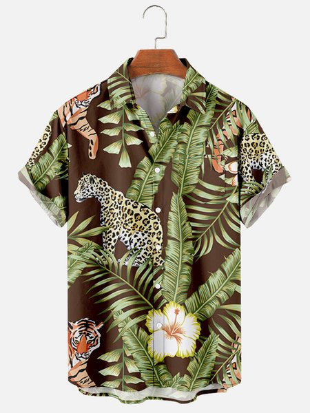 

Short Sleeve Vacation Shirts, As picture, Men's Floral shirt