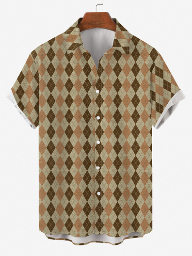 

Checked/Plaid Vintage Shirt Collar Shirts & Tops, Khaki, Men's Floral shirt