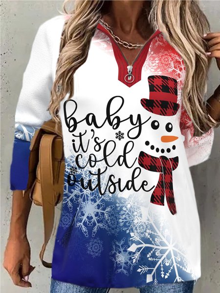 

Christmas Casual Printed Lapel Loosen Long Sleeve Sweatshirt, As picture, Hoodies & Sweatshirts