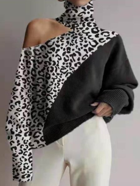 

Loosen High Neck Elegant Sweater, As picture, Pullovers
