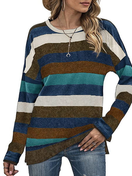 

Off Shoulder Simple Striped Loosen Shirts & Tops, Coffee, Shirts & Blouses