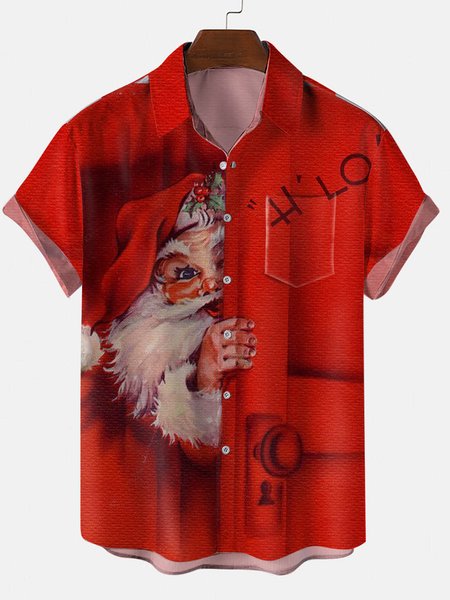 

Santa Graphic Short Sleeve Casual Shirt, Red, Shirt