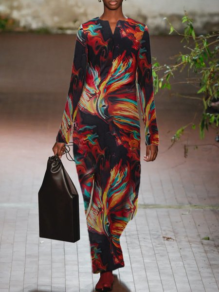 

V Neck Casual Loosen Dresses, Multicolor, Tie dye dress