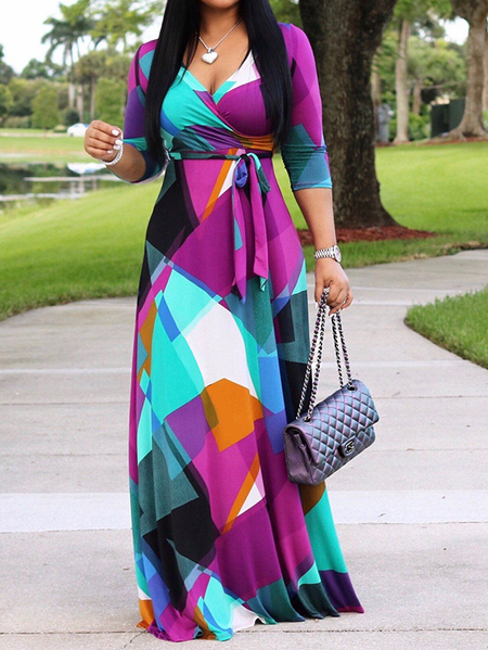 

V Neck Casual Dresses, Multicolor, Maxi Dresses