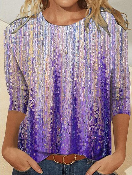 

Geometric Vacation Cotton Blends Shirts & Tops, As picture, T-Shirts