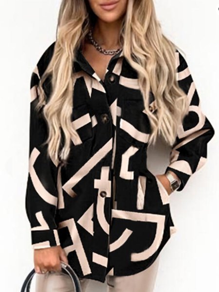 

Shirt Collar Casual Letter Print Outerwear, As picture, Jackets
