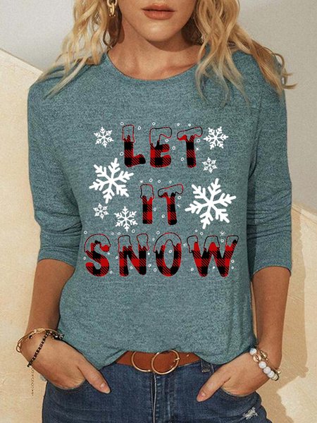 

Let It Snow Cotton Blends Crew Neck Shirts & Tops, Green, Hoodies&Sweatshirts
