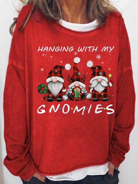 

Hanging With Gnomies Gnome Christmas Xmas Buffalo Plaid Sweatshirt, Red, Hoodies&Sweatshirts